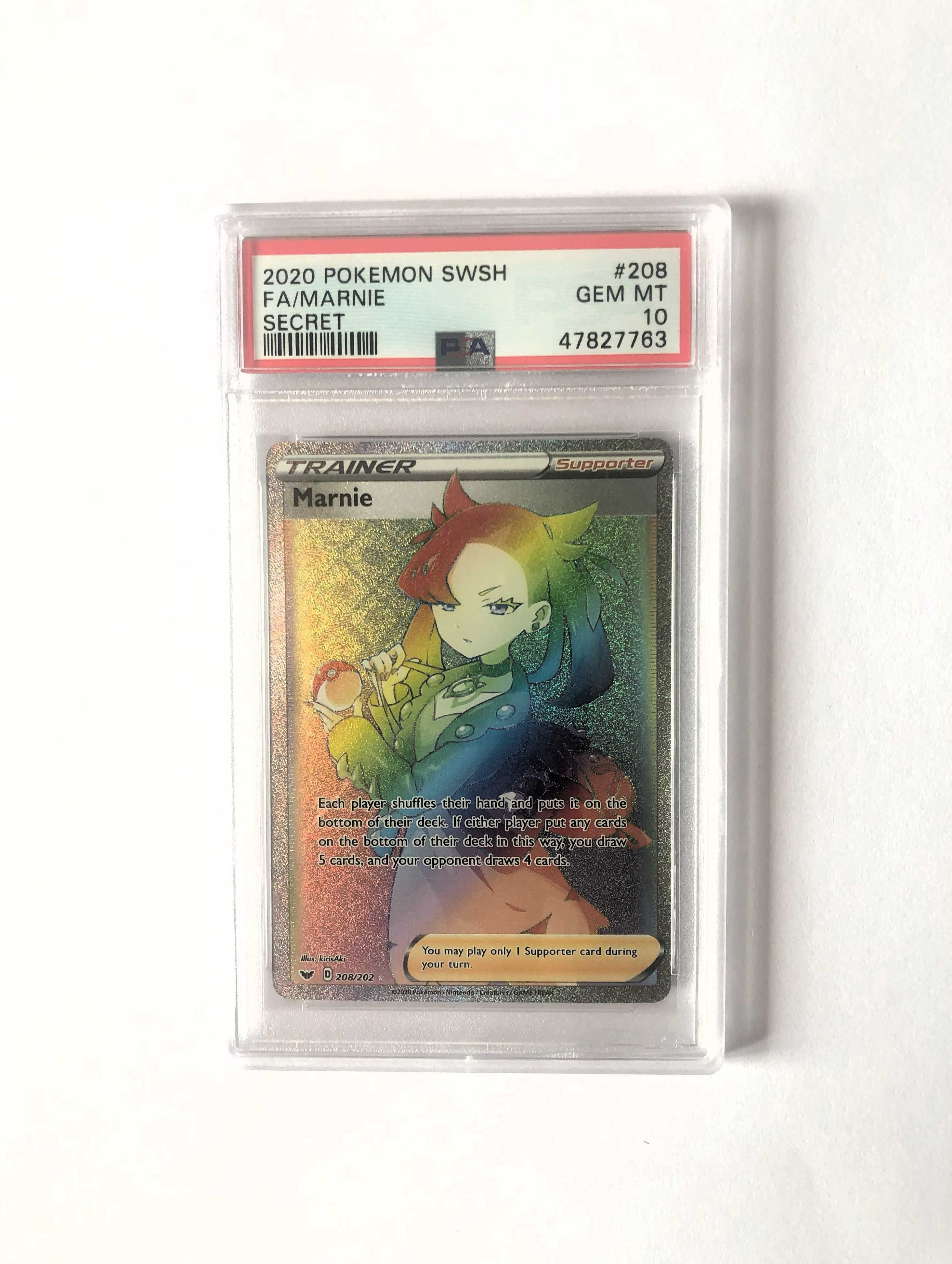 PSA 10 Pokemon Marnie SWSH 208/202 Rainbow Secret Rare FA Gem Mint