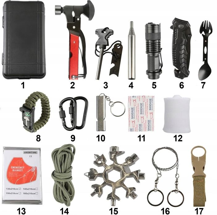 Taktyczny Zestaw Przetrwania 60w1 z Multitoolem i Nóżem – Survival Bus