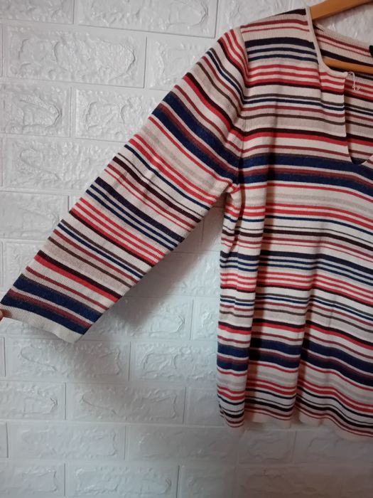 Sweter damski Principles w paski, dekolt V, rękaw 3/4 100% bawełna