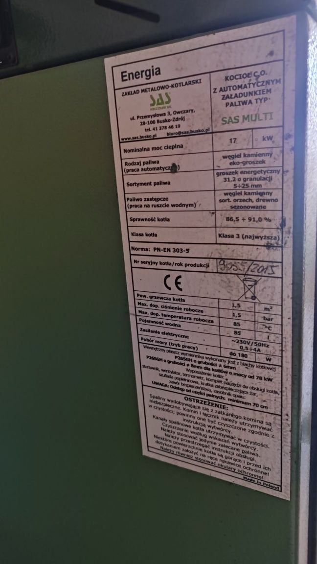 Części do pieca na ekogroszek SAS MULTI 17kw