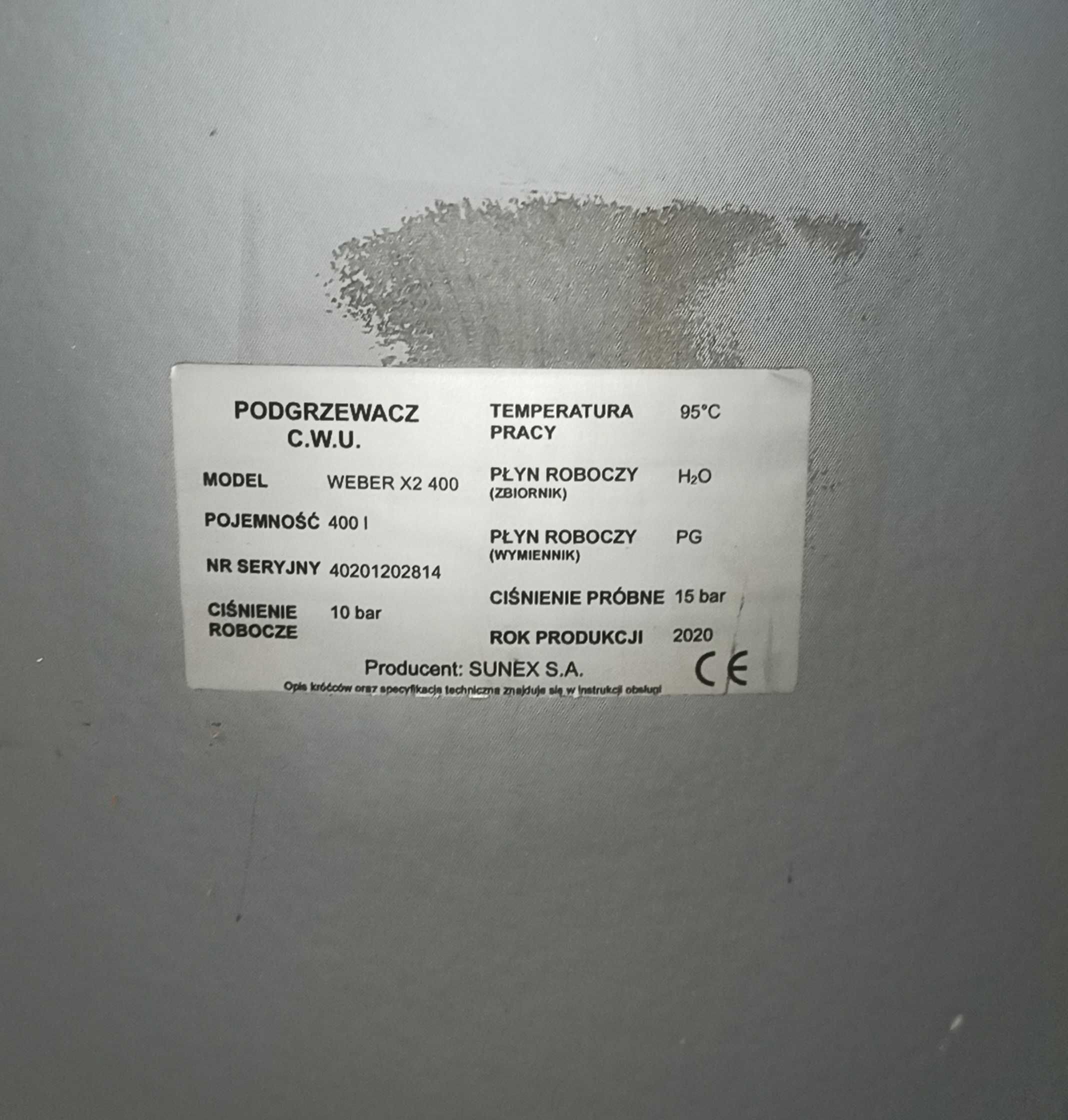 Bojler emaliowany 400l Sunex Weber 2