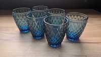 Niebieskie szklanki z wypukłym wzorem komplet 6 sztuk ze szkła nowe