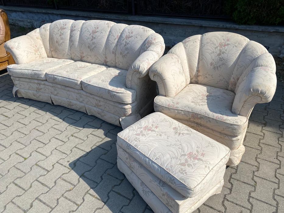 Stylowy wypoczynek z Niemiec Sofa + fotel + podnóżek DOWÓZ DO DOMU