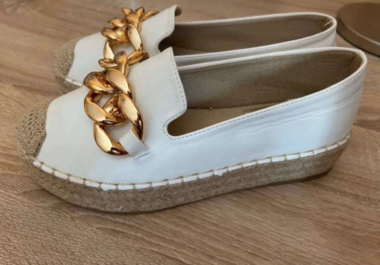 Mokasyny espadryle Boho białe łańcuszek lato 36