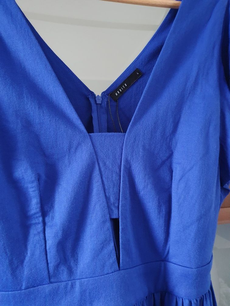 Kobaltowa sukienka mini wycięcie krótki rękaw Mohito L 40 nowa z metką