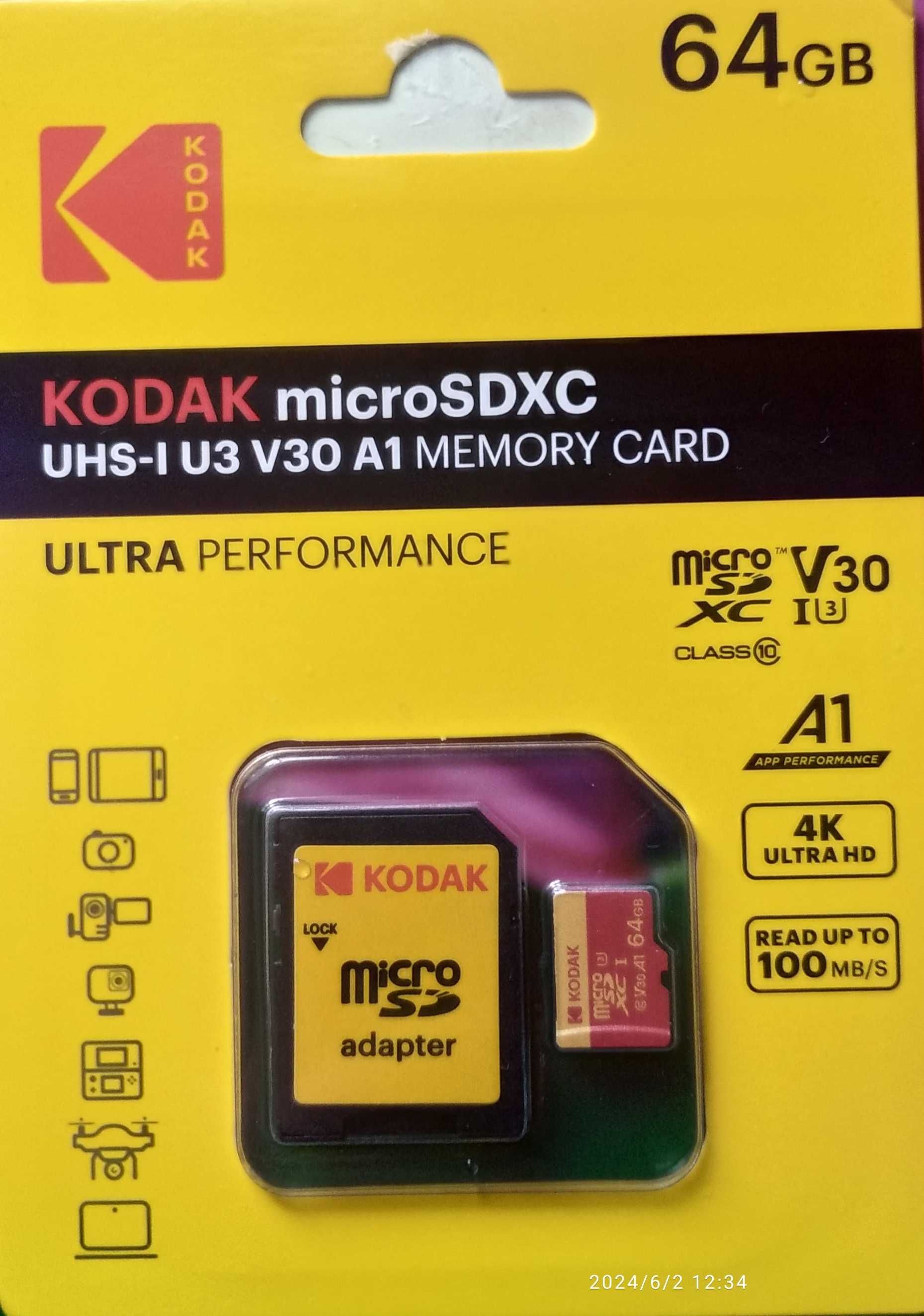 Karta pamięci Kodak 64 GB (+ adapter), nowa, original.