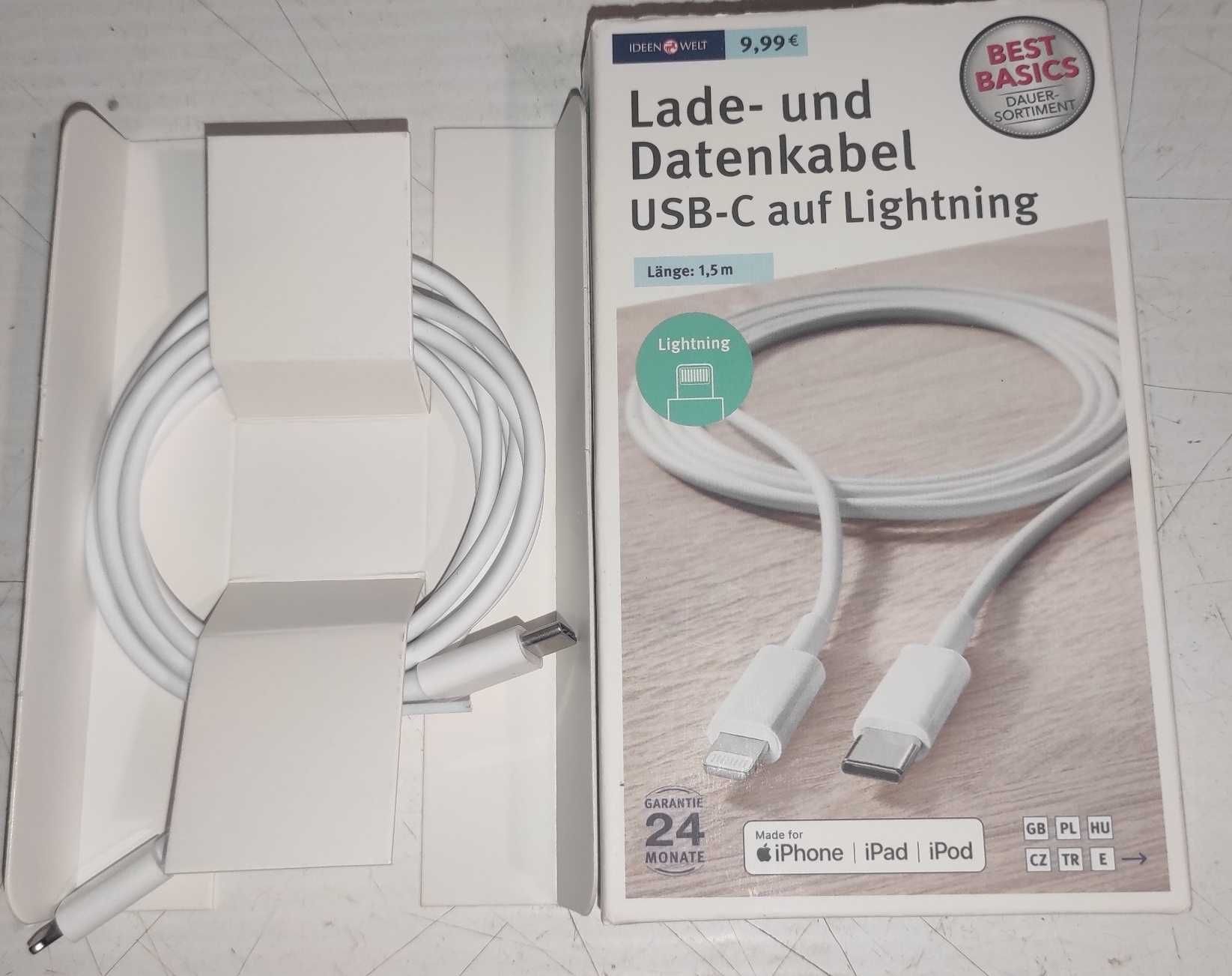 Кабель для зарядки та  даних USB-C до Lightning Phone, iPad та iPod