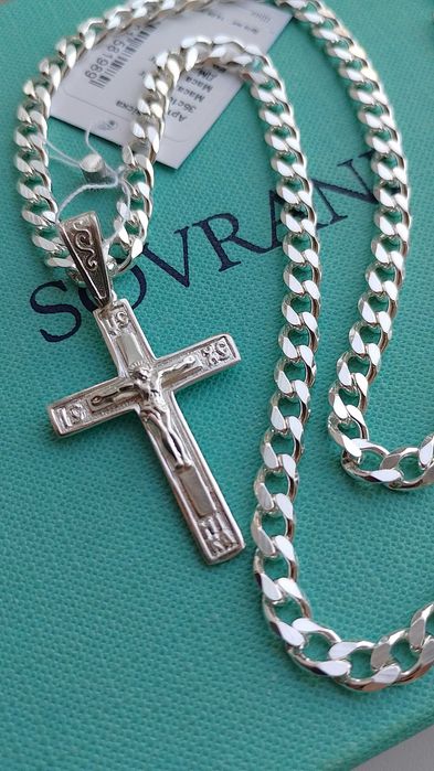 Серебряная цепочка 32 гр 60 см цепь Панцирь Картье  панцирное плетение