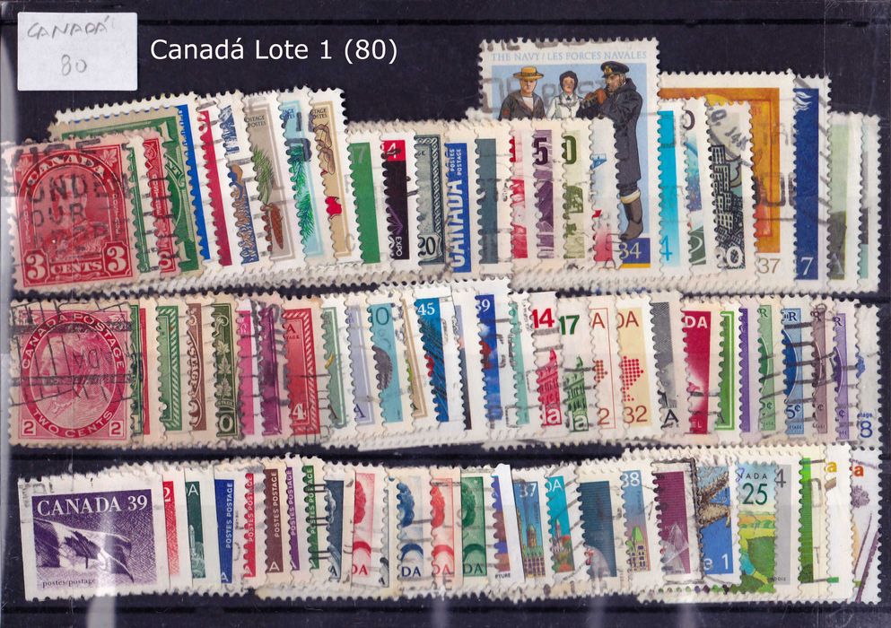 Lote com 80 selos do Canadá