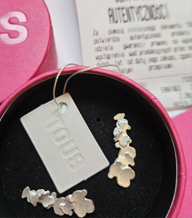 kolczyki srebrne TOUS nausznice ze srebra nowe certyfikat misie orygin