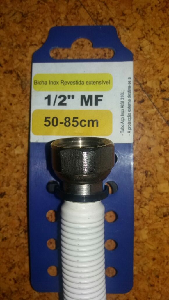 Bicha para Gás Nova. Em inox revestido extensível de 50 a 85