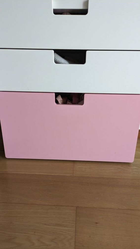 Cómoda com 3 gavetas, branco e rosa