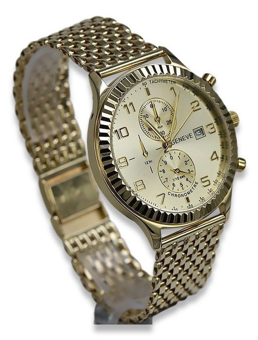 Złoty zegarek z bransoletą damski unisex 14k Geneve mw007y&mbw013y-f K