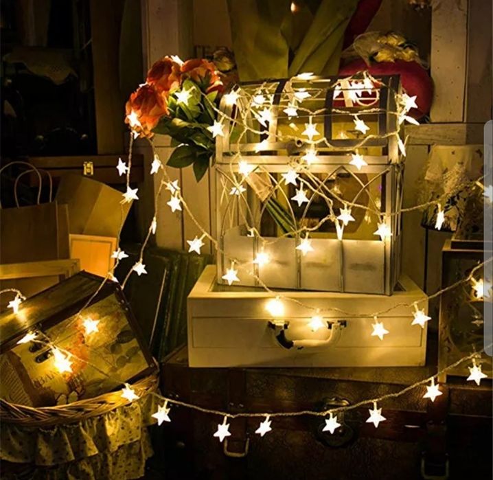 Lampki choinkowe led, długie, LED, girlanda, gwiazdki, łańcuch, 8 metr