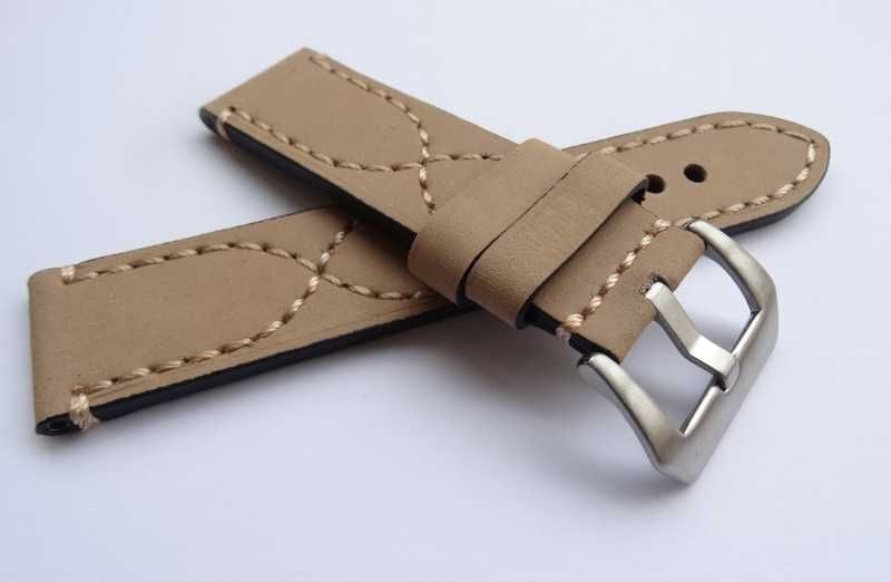 Gruby pasek do zegarka 24mm Panerai PAM beżowy brązowy klamra pre-v
