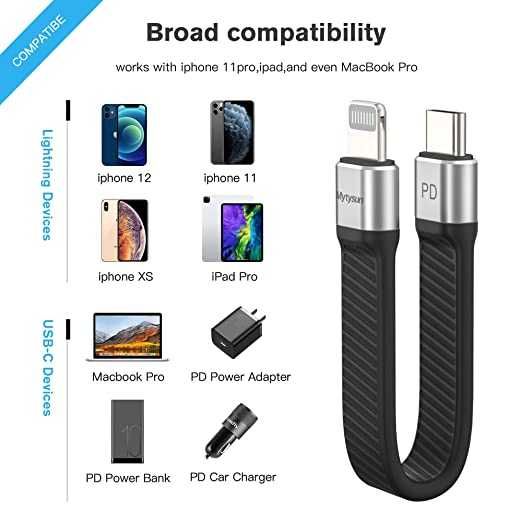 mytysun Krótki kabel do Iphone Ipad Lightning typu C certyfikat MFi