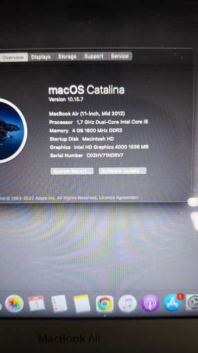 MacBook Air 11" (Mid 2012) – Core i5 1.7 GHz, 4 GB RAM, macOS Catalina64354259497474123