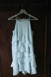 Piękna zwiewna miętowa sukienka z falbanami H&M 13-14 lat.