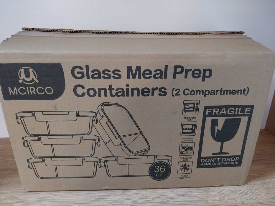 Szklane pojemniki do przygotowywania posiłków 3 komory 5 sztuk