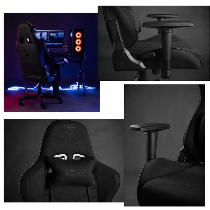 Czarny Fotel Gamingowy Biurowy SENSE7 Spellcaster Materiałowy + GRATIS