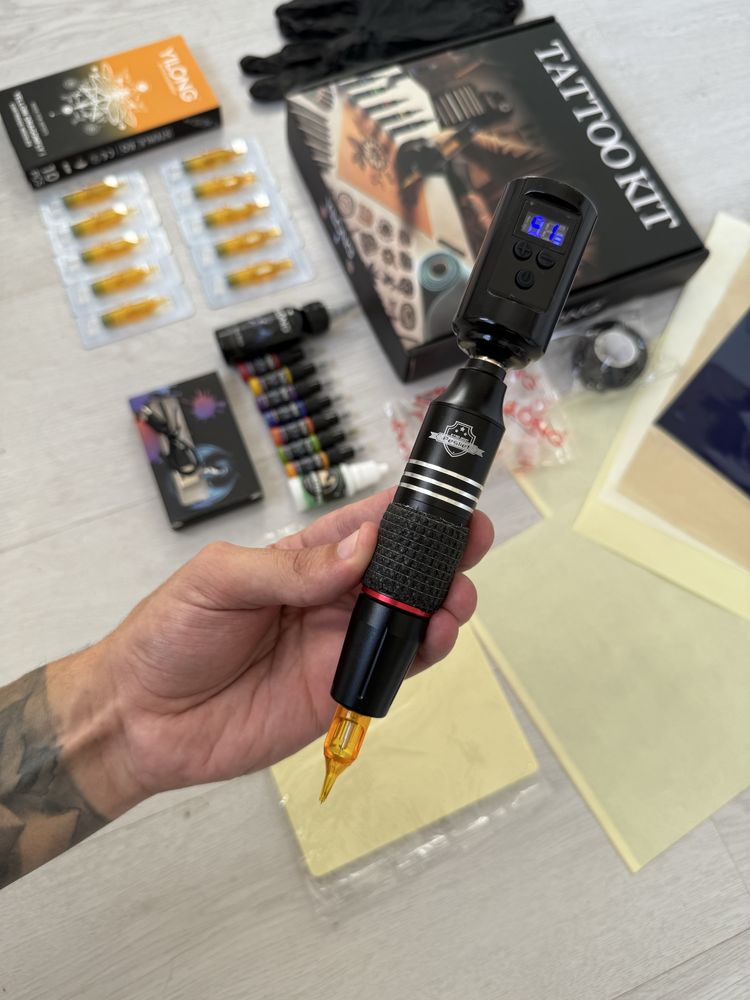 Kit Tattoo/ Tatuagem COMPLETO Máquina Pen Sem Fios c/Pele treino