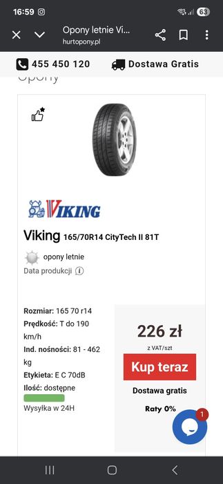 Koła z oponami letnimi Viking 165/70/14
