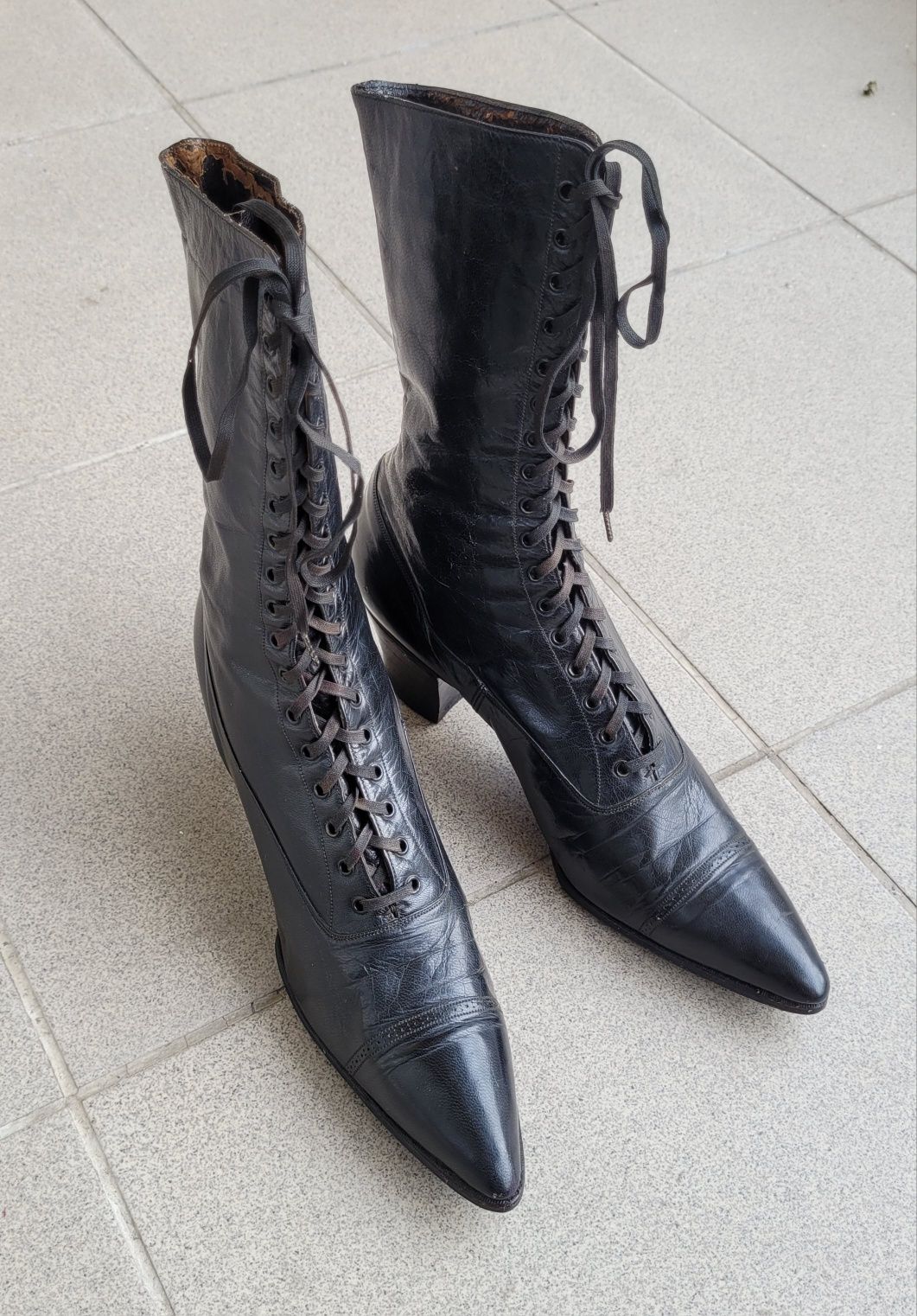 Buty, trzewiki sznurowane wiktoriańskie XIX/XX wiek