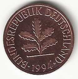 2 Pfennig de 1994 J, Alemanha Ocidental