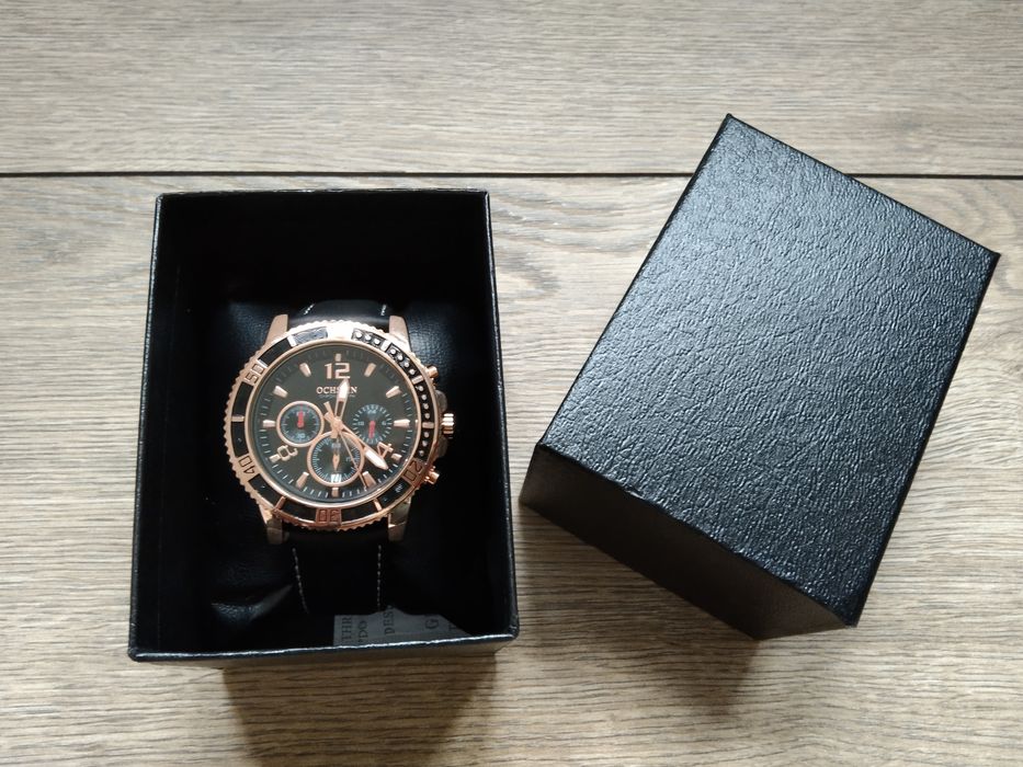 Zegarek męski Ochstin złoty czarny różowe złoto chronograf stoper styl