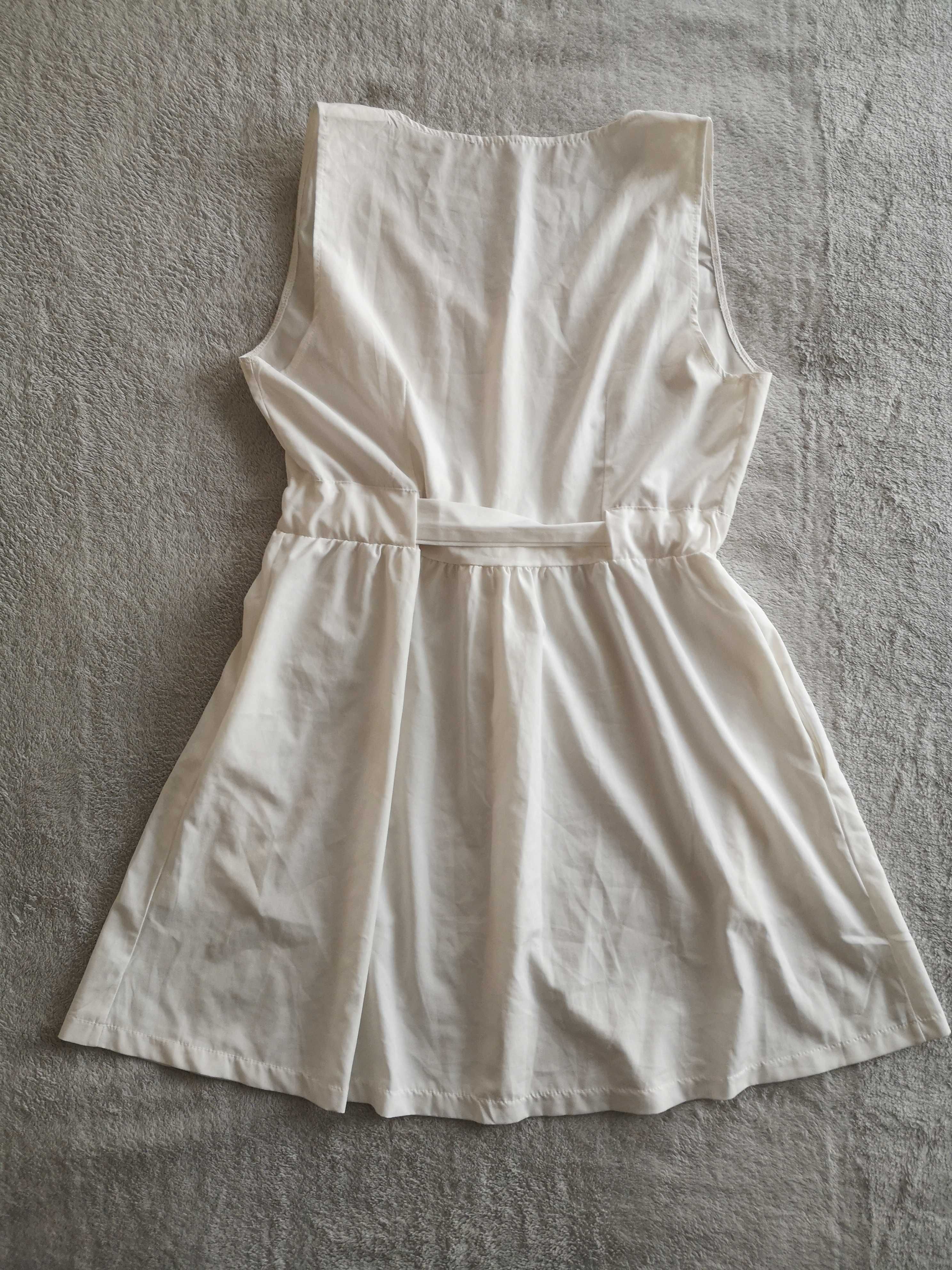 Biała ecru elegancka sukienka na ramiączkach wiązana 40