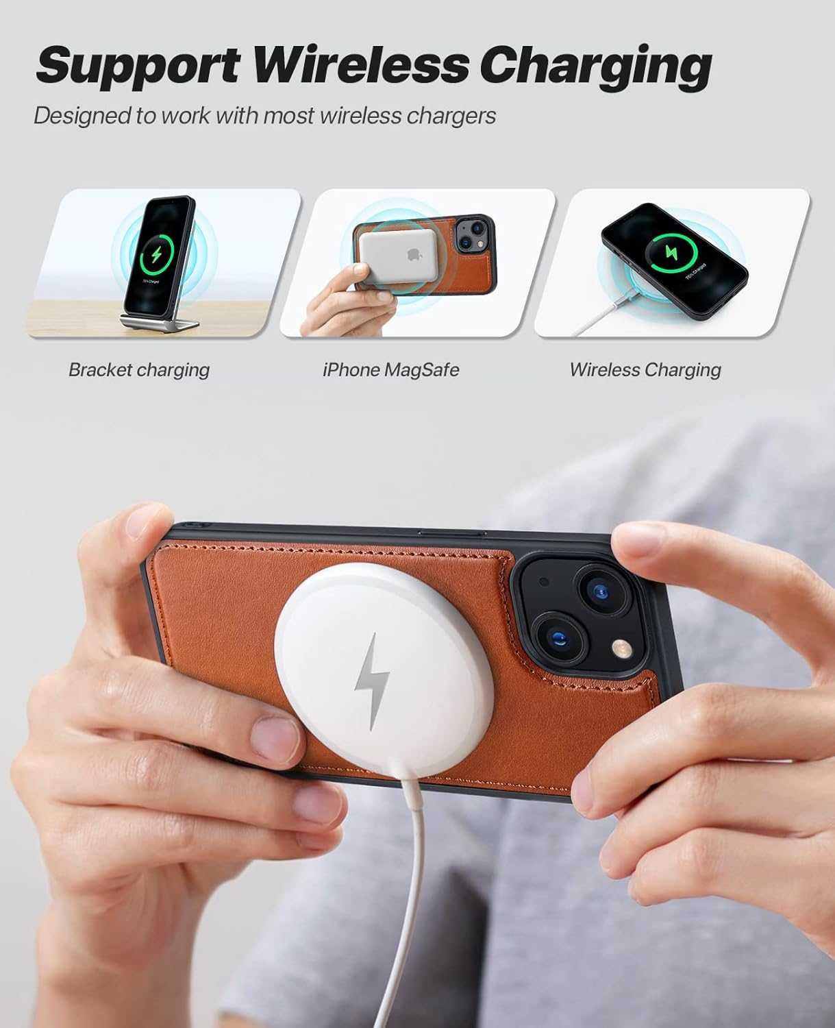 OCASE etui skórzane do iPhone 13 iPhone 14 brązowe stojak 2w1 magsafe
