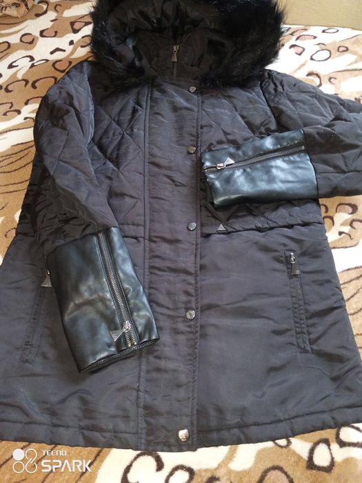 Куртка пальто  з шкіряними рукавами 46/48