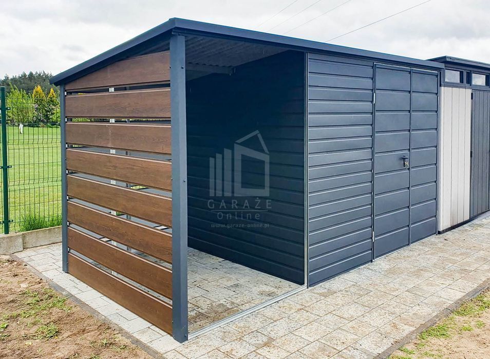 Schowek - Domek Ogrodowy 3X2M + Wiata Brama Drewnopodob. Dach Id633