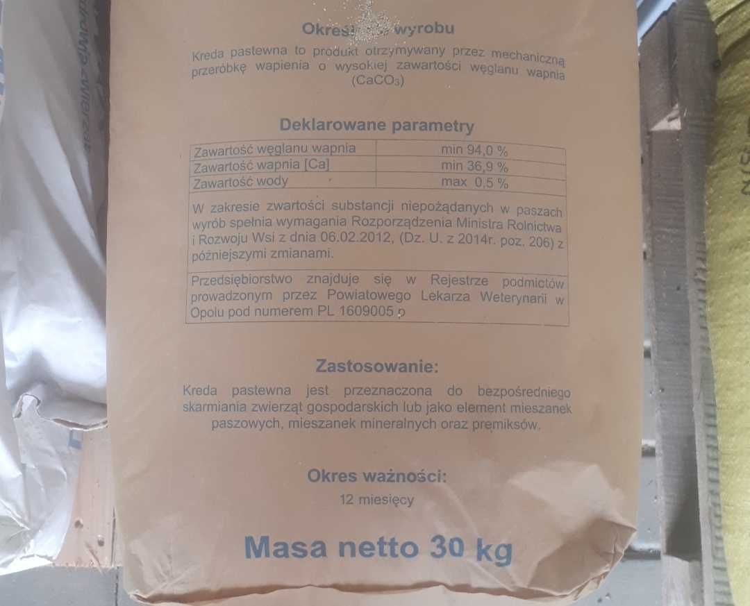 Kreda pastewna, paszowa 30kg bydło, drób,nioska,kur. Wapń dla zwierząt