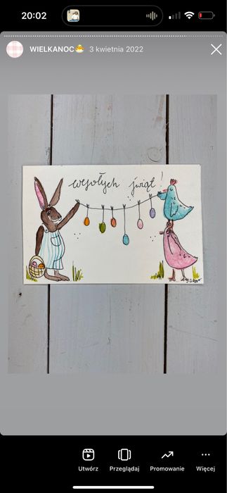 Kartka wielkanocna wielkanoc królik kury pisanki boho