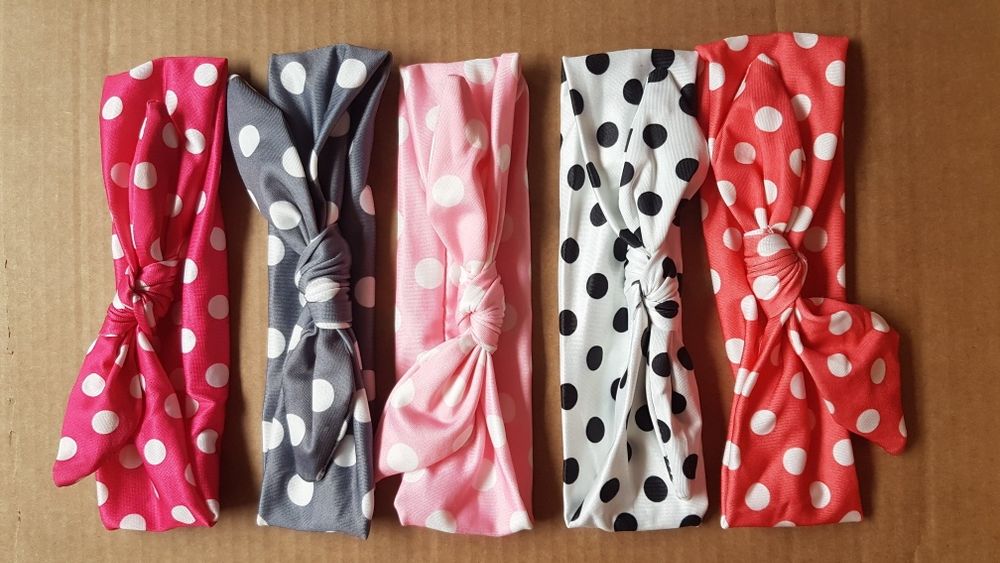 Fitas Cabelo Bebé/Bandanas Orelhas Coelho Bolinhas Menina