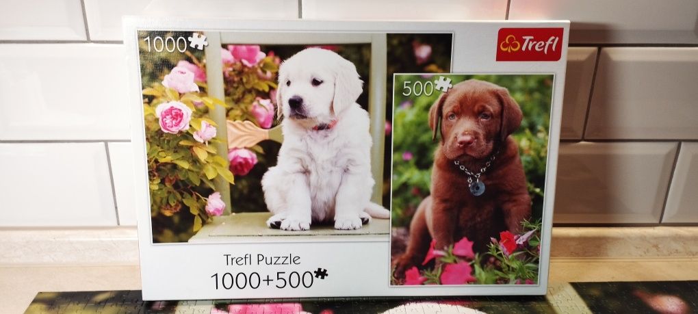 Puzzle 2w1 Trefl 1000 + 500 elementów Psy Szczeniaki Nowe kompletne
