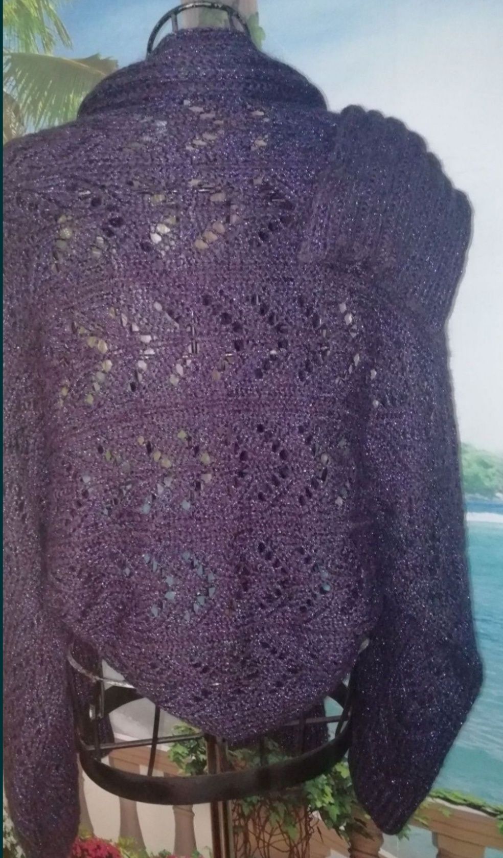 Casaco malha BCBG roxo com brilho