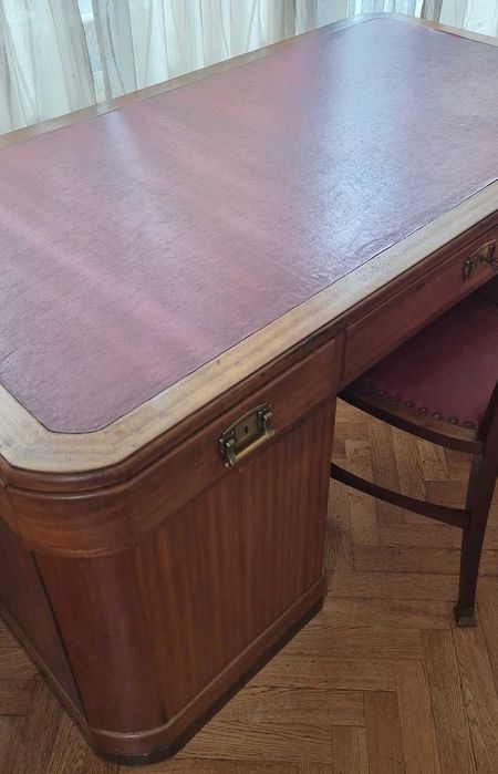 Zabytkowe 100-letnie biurko z 2 krzesłami - palisander