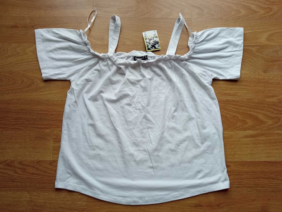 Letnia biała bluzka z krótkim rękawem Hiszpanka 40 L Janina z dziurką