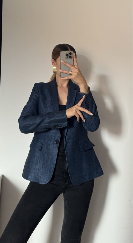 Granatowa marynarka żakiet Massimo Dutti len S M 36 38