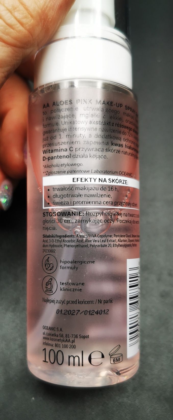 AA Pink aloes mgiełka do twarzy fixer utrwalacz 2w1