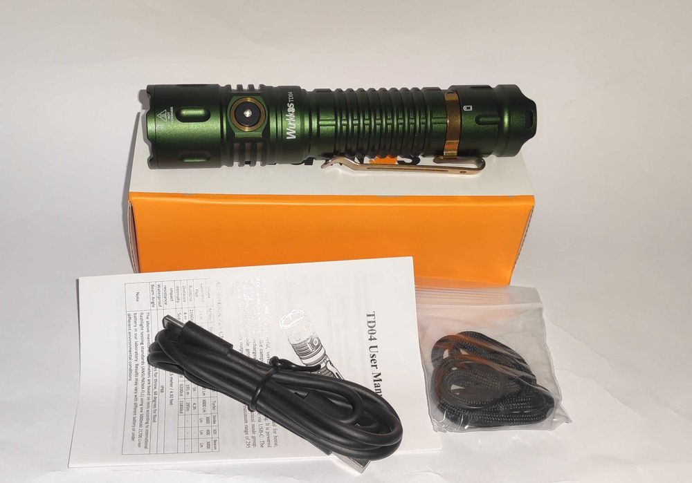 Latarka LED Wurkkos TD04 supermocna 3000 lumenów ogniwo 5000mAh zestaw