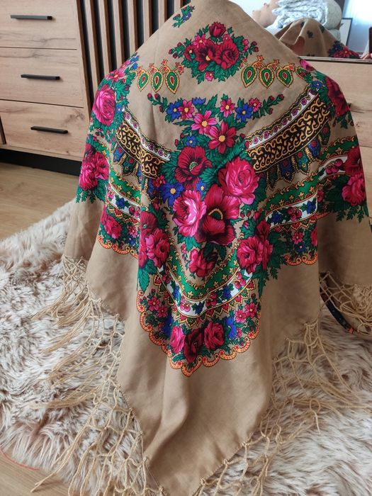 Chusta góralska vintage retro PRL lata 80te 120/120 wełna na ramiona