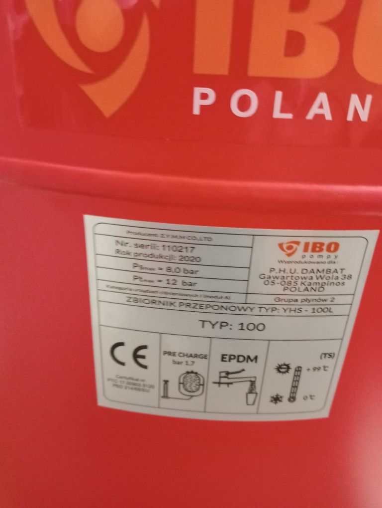 Naczynie przepon. 100l c.o. nowe