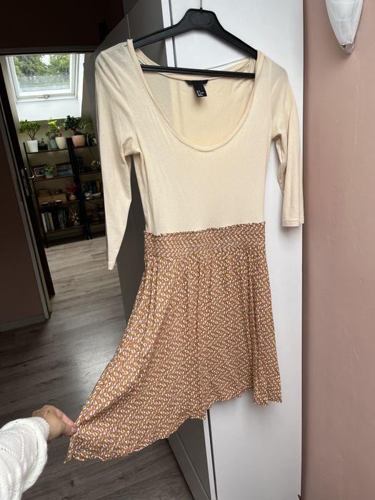 Sukienka MIDI z długim rękawem geometryczna lata 60