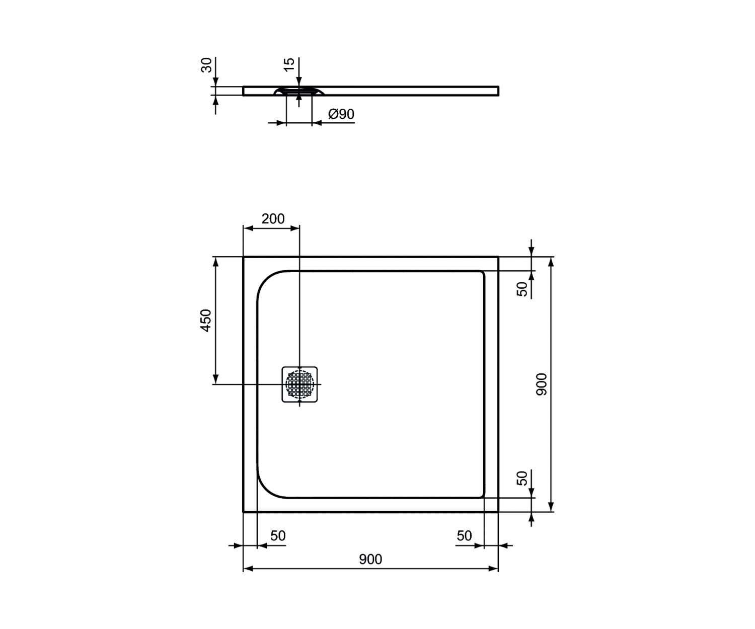 Ideal Standard, Ultra Flat S. Brodzik 90x90 cm, czarny K8215FV