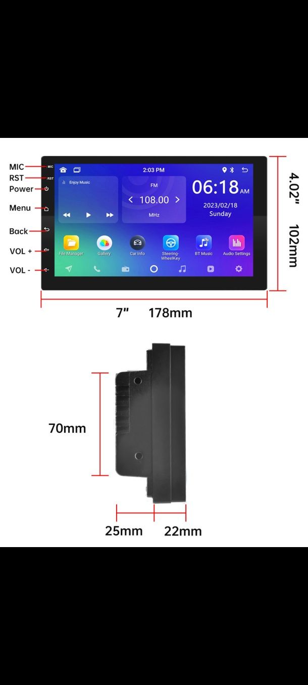 Магнитола 7" дюймов Android 11 2/32gb gps