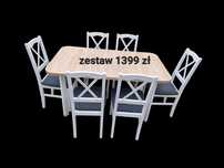 Od reki: Stół 80x140/180 + 6 krzeseł, biały/sonoma + grafit (krzyż)