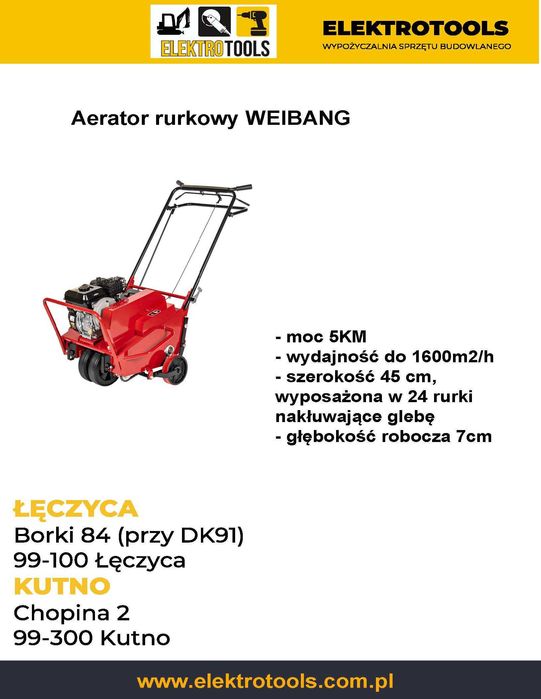 Aerator rurkowy WEIBANG posypywarka wynajem wypożyczenie